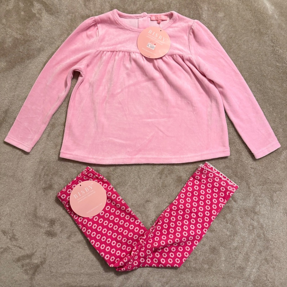 Bisby Kids Girls Pink Velour Top and Patterned Leggings Set Size 4 NWT